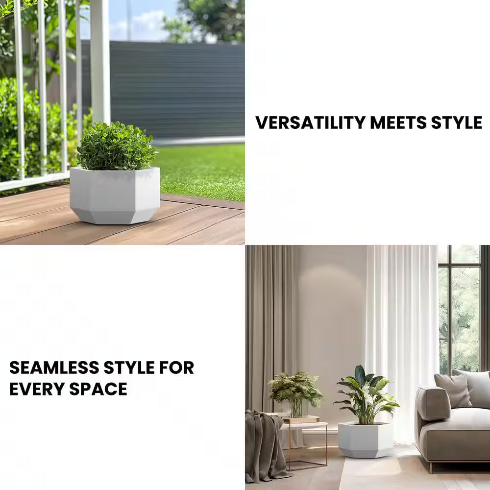 Lightweight 11 In. H Large Crisp White Geometric Concrete Plant Pot/Planter for Indoor and Outdoor