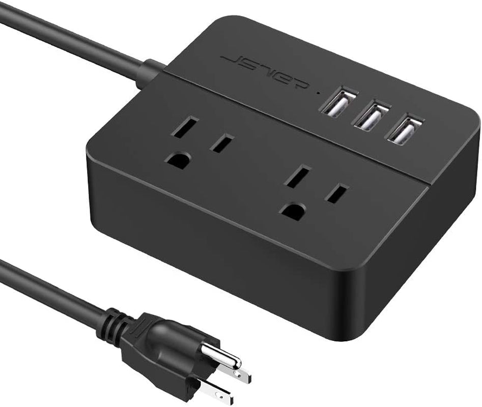 USB Power Strip  Power Strip with 3 USB, Power Strip Surge Protector, 2 AC Outlet Strip, USB Charging Station with 3.94Ft Extension Cord, Mini Power Cord for Home, Office, Dorm, Travel (Black)