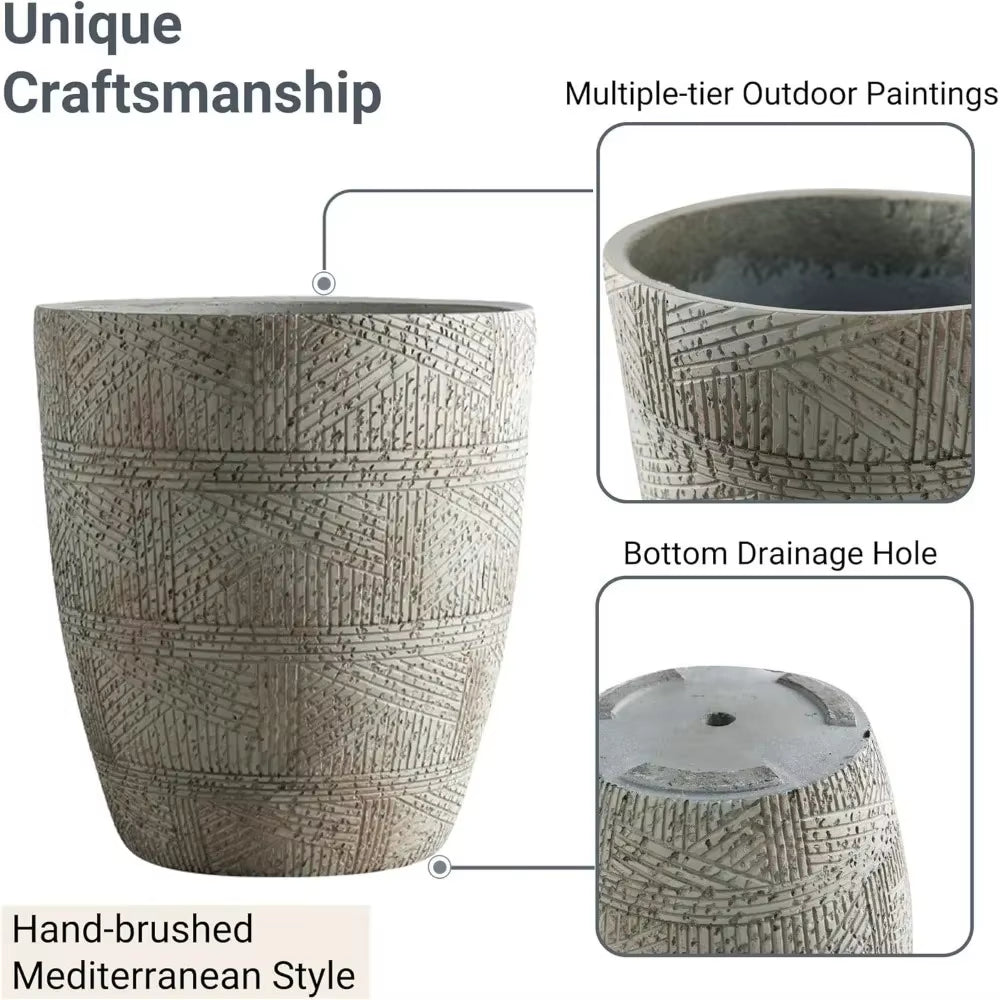 Dia round Concrete Planter Set of 3, Large Indoor Outdoor Planter, Flower Pots with Drainage Holes and Sealing