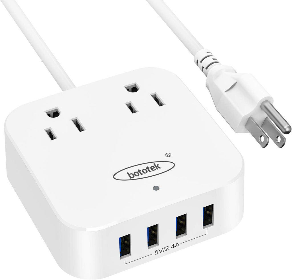 Power Strip,  Travel Power Strip Extension Cord with 2 Widely Outlets 4 USB Ports, Flat Plug, 4Ft Desk USB Charging Station for Dorm Room Home and Cruise Ship Essentials Travel