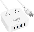Power Strip,  Travel Power Strip Extension Cord with 2 Widely Outlets 4 USB Ports, Flat Plug, 4Ft Desk USB Charging Station for Dorm Room Home and Cruise Ship Essentials Travel