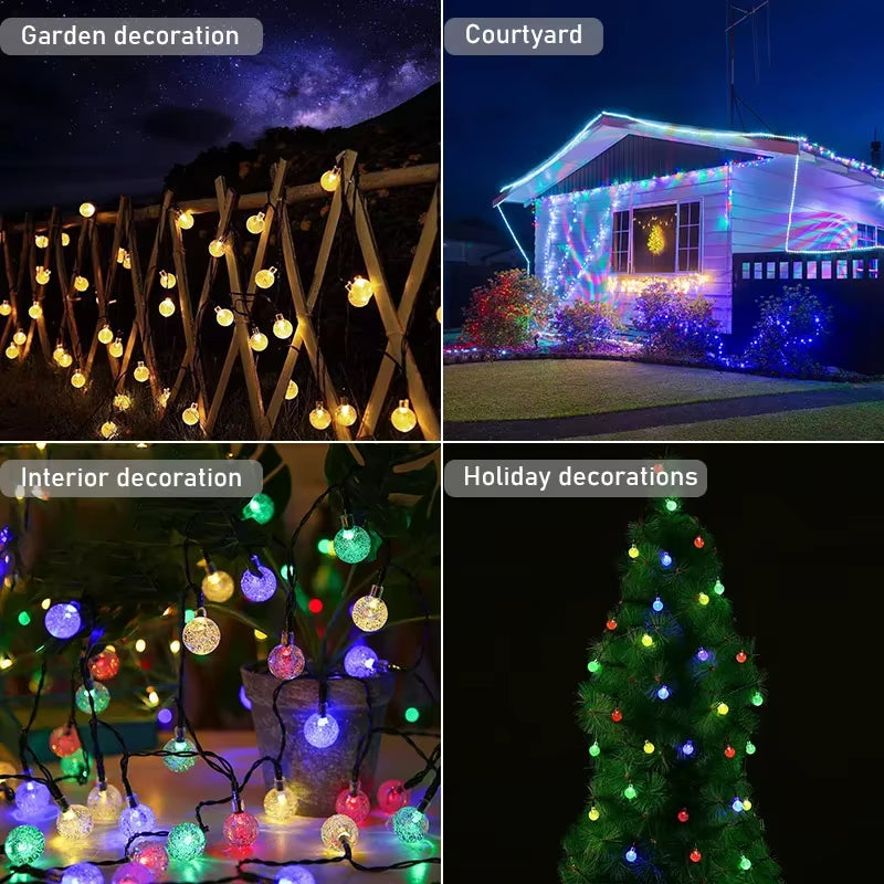 Solar Crystal Globe Ball Fairy Lamps 8 Modes String Lights Outdoor Waterproof Solar Powered Patio Light for Garden Party Decor