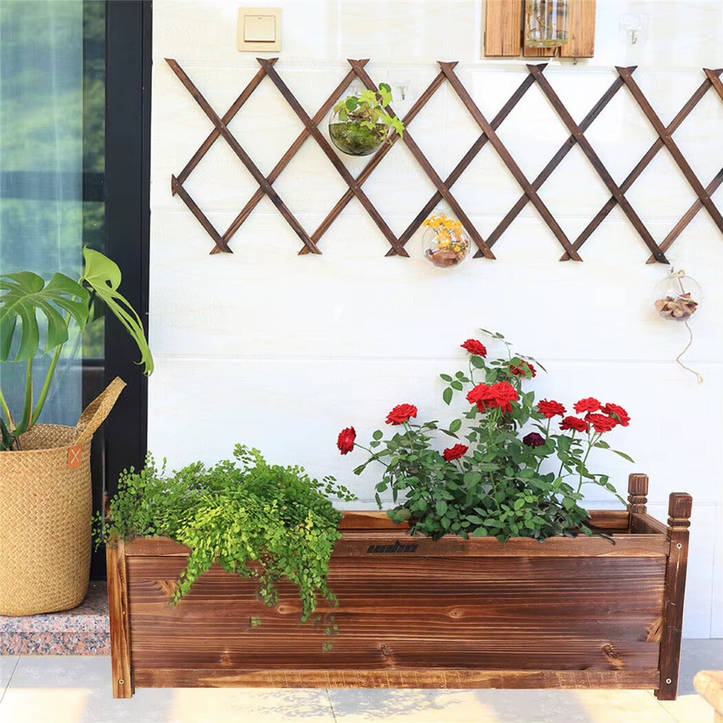 Wood Planter Box Outdoor Raised Garden Planter Bed for Flowers Vegetables