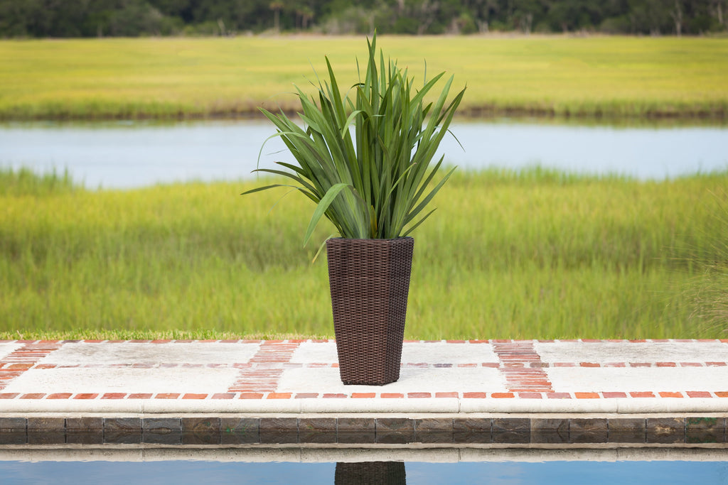62501 Alto Wicker All-Weather Planter Set with Liners Tall Plant Decor Box for Outdoors Patio Herb Garden Furnishings - Mocha - Pack of 2