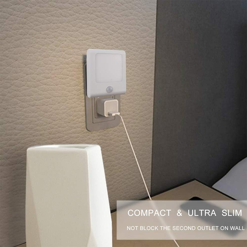 [3Pack]  Motion Sensor Dimmable LED Night Light, Plug-In Nightlight with Auto Dusk to Dawn Sensor, Adjustable Brightness Warm White Lights for Hallway, Kids Room, Kitchen, Stairway, Bathroom