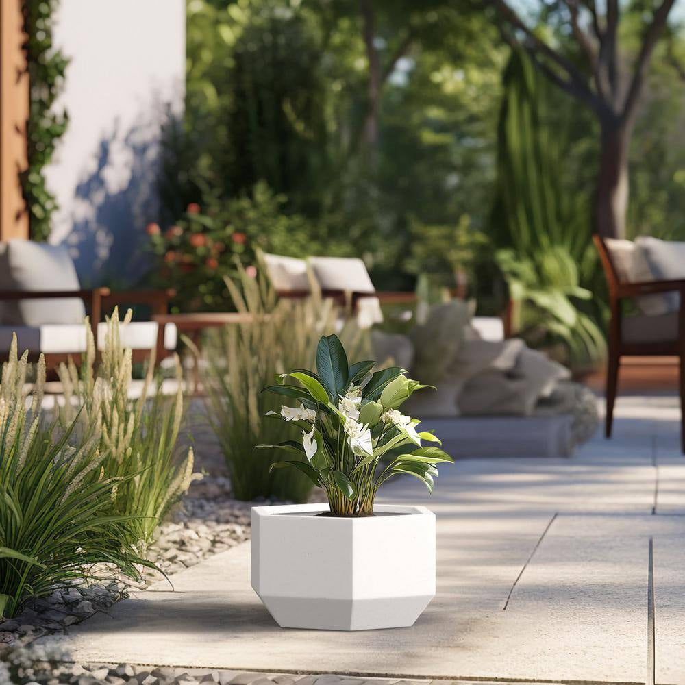 Lightweight 8 In. H Large Crisp White Geometric Concrete Plant Pot/Planter for Indoor and Outdoor
