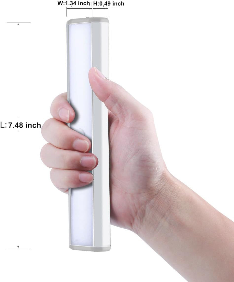 Wireless Motion Sensor Cabinet Lights 10-LED USB Rechargeable Closet Lights LED under Cabinet Lighting for Wardrobe/Drawer/Stairs/Cupboard/Counter/Pantry/Stairs,Stick on Anywhere,2 Pack,White Light