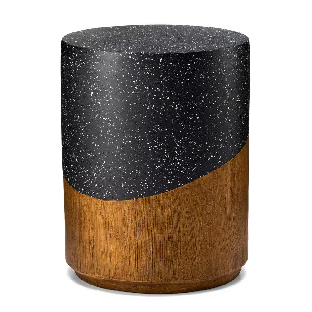 17.75 In. H Kits and Accessories MGO Faux Terrazzo and Wood Texture Garden Stool or Planter Stand or Accent Table