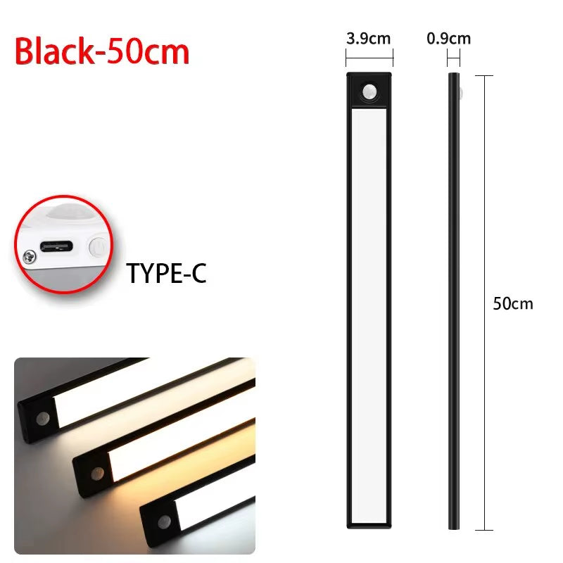 Night Light 20/30/40/50Cm Ultra Thin LED Light Cabinet Light Motion Sensor Wireless Type-C for Kitchen Bedroom Wardrobe Lighting