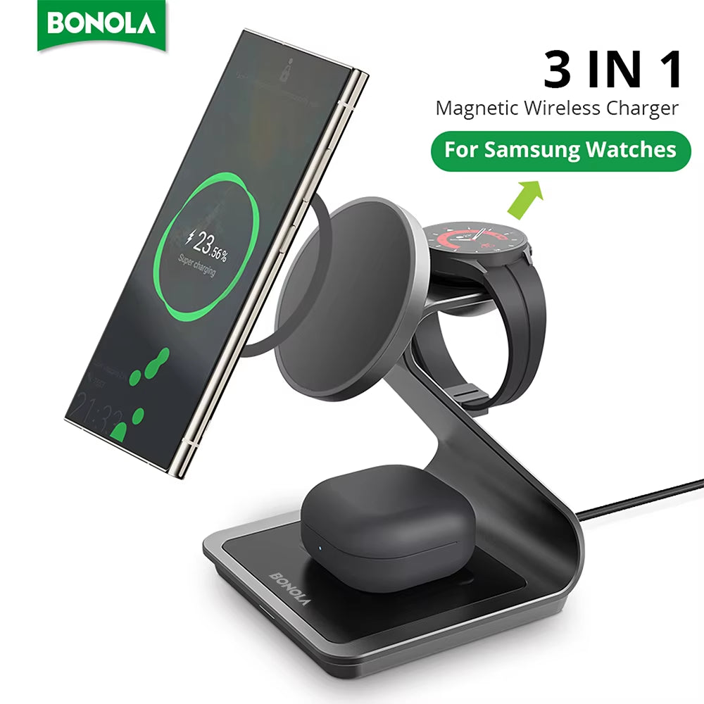 Magnetic 3 in 1 Wireless Charger Station for Samsung S24 Ultra/S25 25W Fast Charging Stand for Galaxy Watch 7/6/5/Earbuds