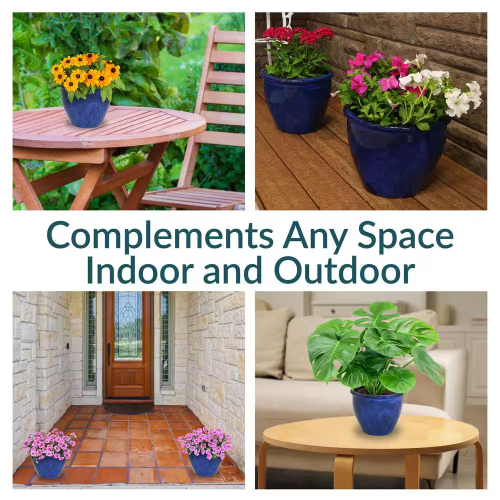 Chalet Indoor/Outdoor Planter - 12 In. - Imperial Blue - Ceramic - Set of 2