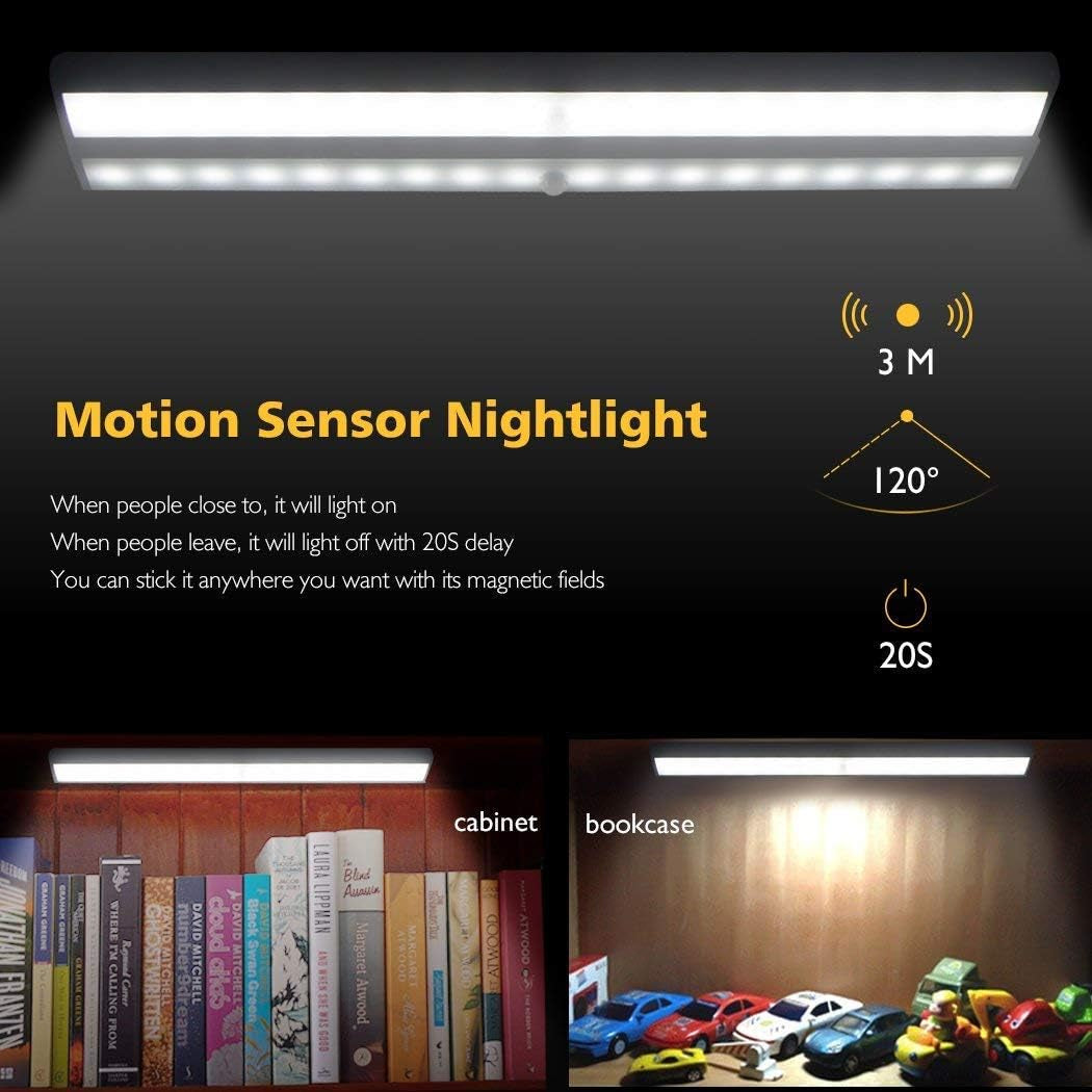 Wireless Motion Sensor Cabinet Lights 10-LED USB Rechargeable Closet Lights LED under Cabinet Lighting for Wardrobe/Drawer/Stairs/Cupboard/Counter/Pantry/Stairs,Stick on Anywhere,2 Pack,White Light