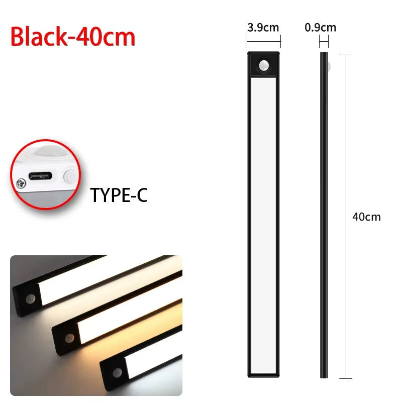 Night Light 20/30/40/50Cm Ultra Thin LED Light Cabinet Light Motion Sensor Wireless Type-C for Kitchen Bedroom Wardrobe Lighting