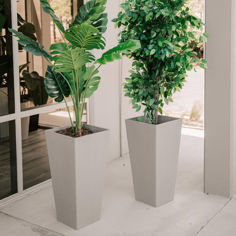 Modern 28-Inch Square Planter, Modern Tapered Planter Perfect for Indoor & Outdoor Planter, Patio Decor, Set of 2, Gray