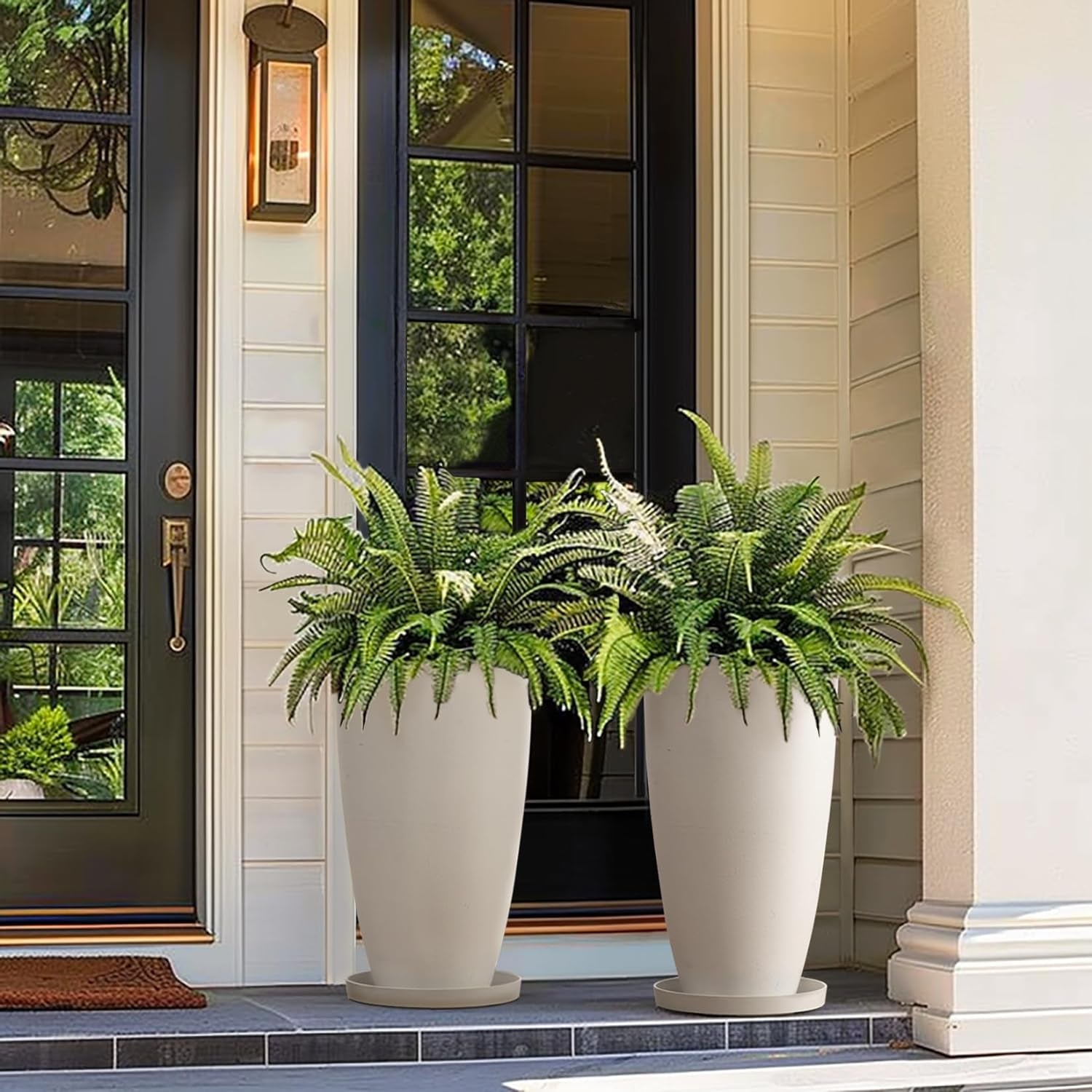 20 Inch round Tall Planter,Indoor/Outdoor White Planter with Drainage Holes and Trays,Modern Large Flower Pot for Front Door,Balcony and Garden Patio Deck,Pack 1