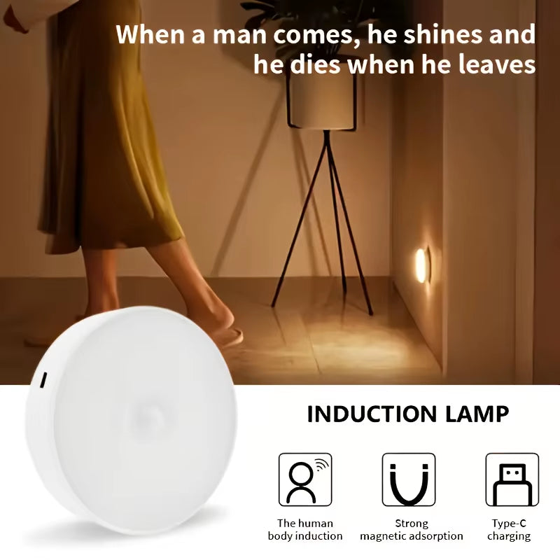 Rechargeable Motion Sensor Night Light,Warm White LED Wall Lamp,Magnetic Mount,Bedroom Hallway Toilet Closet Stairs Cabinet Hall