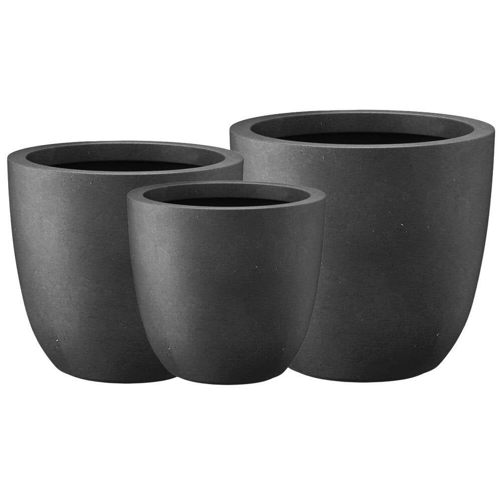 18 In. 14 In. and 10 In. W Weathered Concrete round Planters (Set of 3), Lightweight, Seamless with Drainage Hole