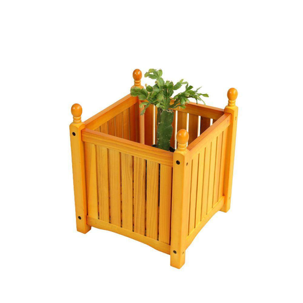 15.75 In. L X 15.75 In. W X 18.5 In. H Teak Wood Square Outdoor Planter Box with Deep Container for Flowers and Herbs