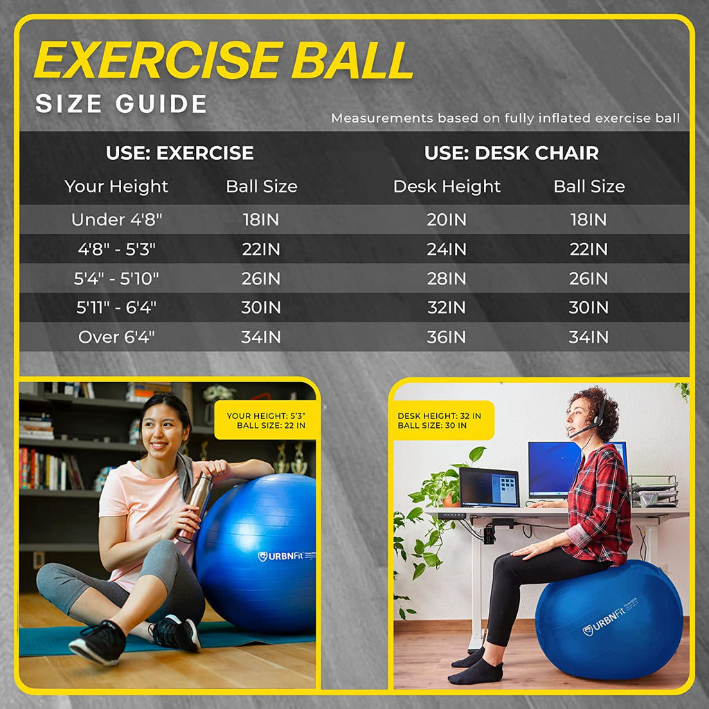 Exercise Ball - Yoga Ball for Workout Pregnancy Stability - Antiburst Swiss Balance Ball W/ Pump - Fitness Ball Chair for Office, Home Gym