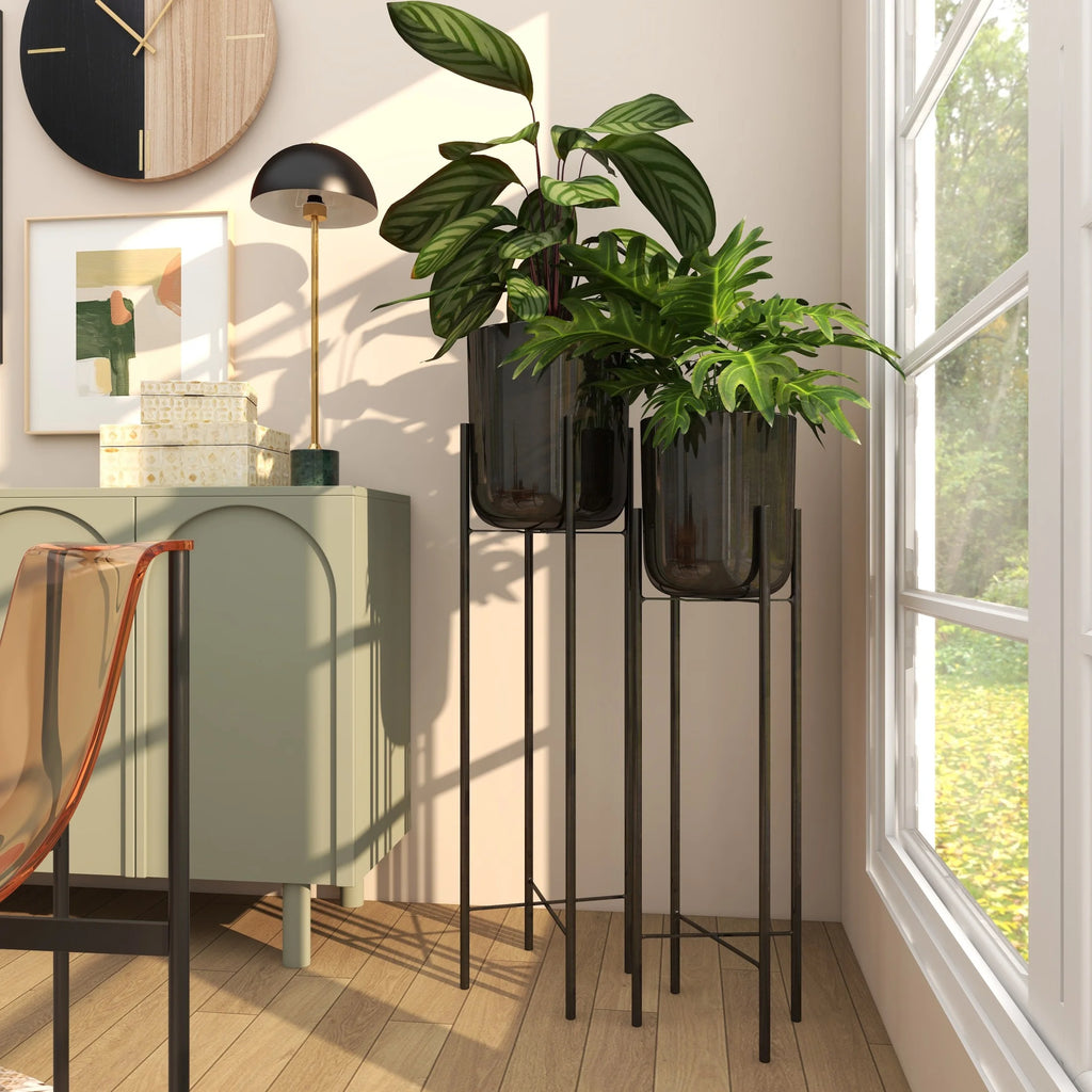 39", 46"H Dome Black Metal Planter with Removable Stand (2 Count)