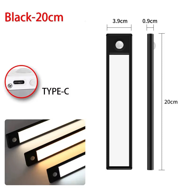 Night Light 20/30/40/50Cm Ultra Thin LED Light Cabinet Light Motion Sensor Wireless Type-C for Kitchen Bedroom Wardrobe Lighting
