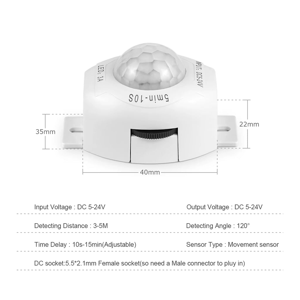 DC 5V 12V 24V 3A Highly Sensitive PIR Motion Sensor Light Switch Infrared IR Sensor Detector Switch Time Delay for LED Strip