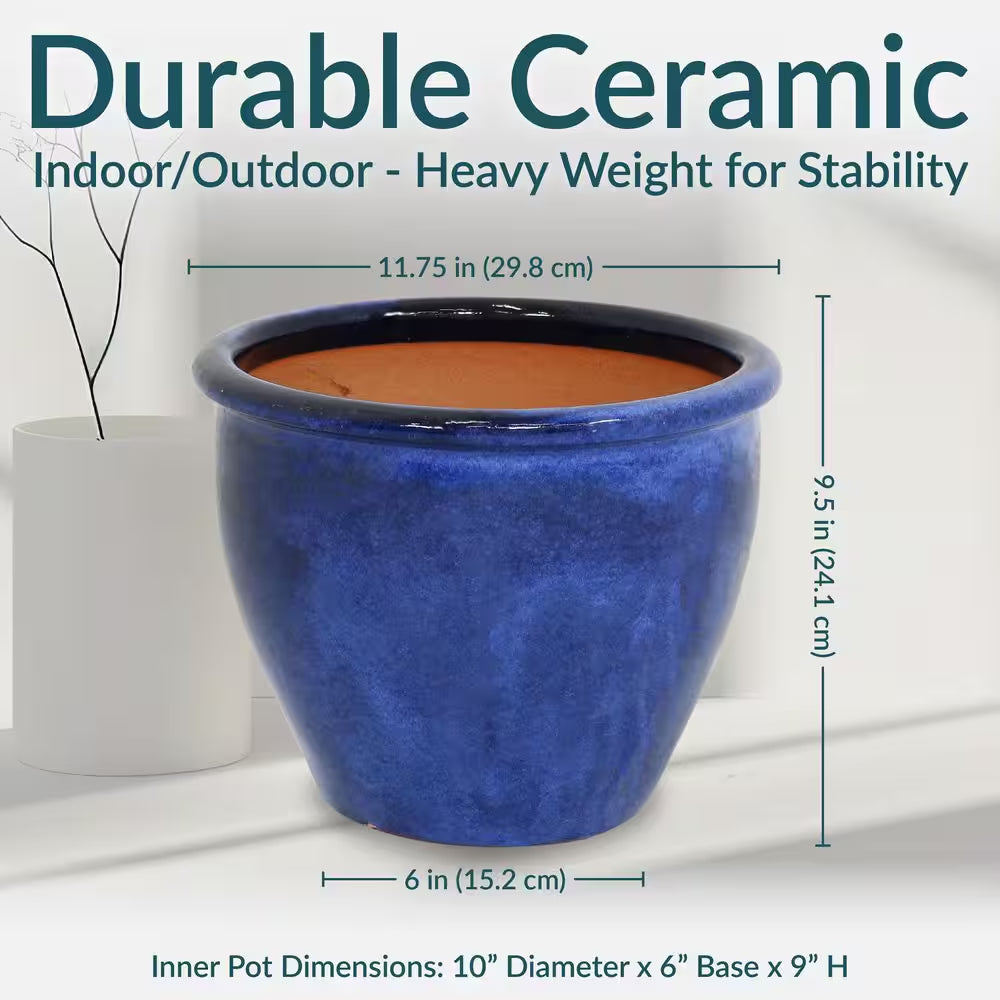 Chalet Indoor/Outdoor Planter - 12 In. - Imperial Blue - Ceramic - Set of 2