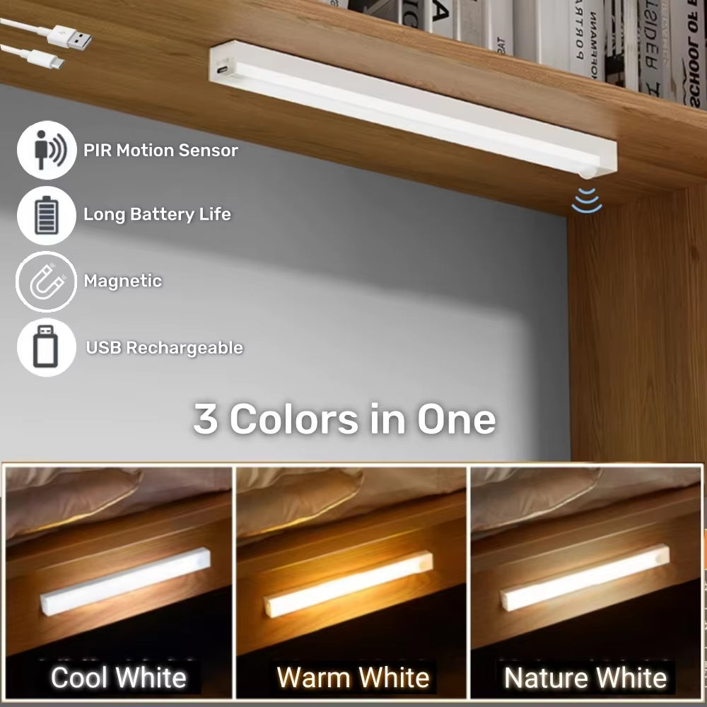 LED Motion Sensor Light Wireless USB Rechargeable Night Light Portable Induction Lamp for Kitchen Cabinet Wardrobe Staircase