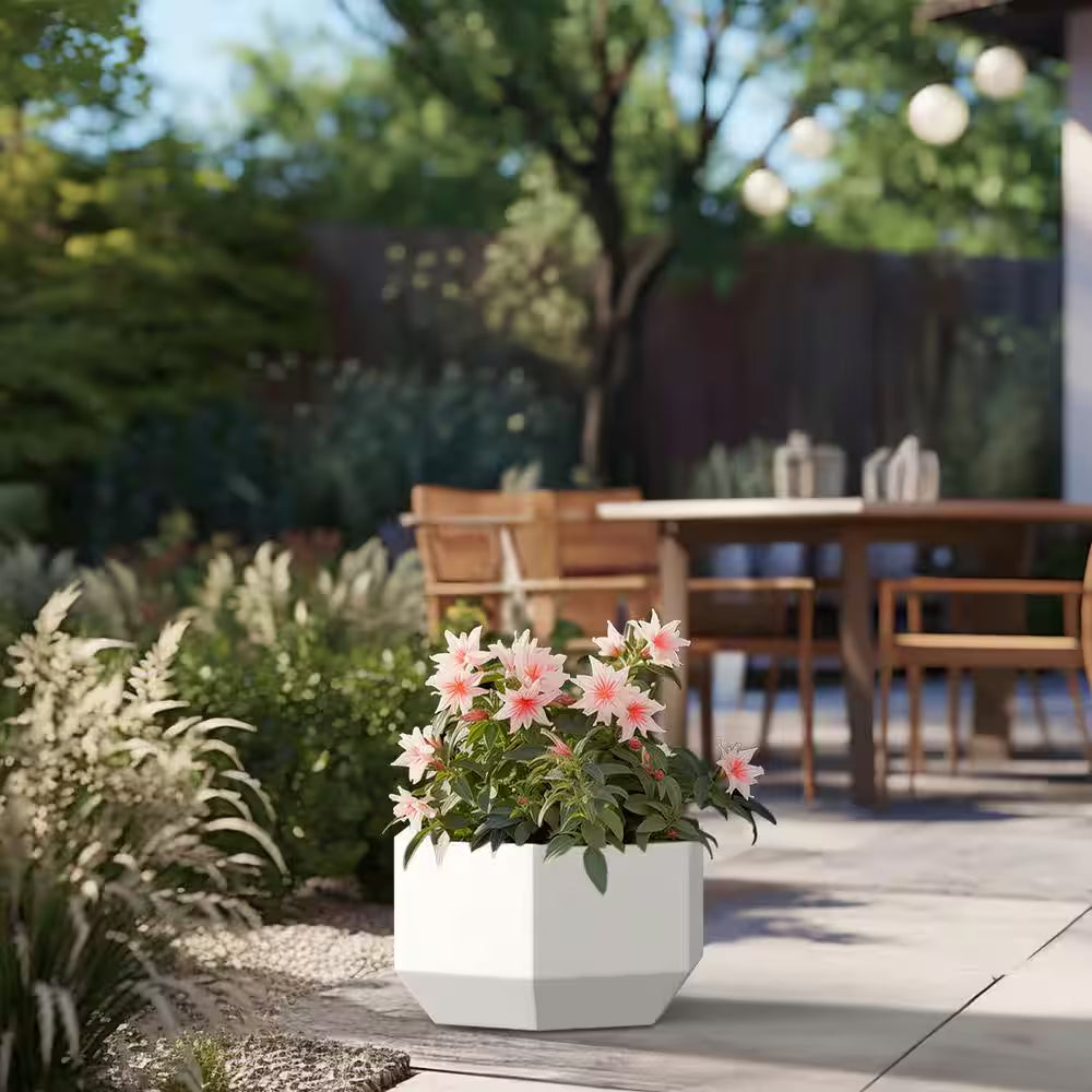 Lightweight 11 In. H Large Crisp White Geometric Concrete Plant Pot/Planter for Indoor and Outdoor