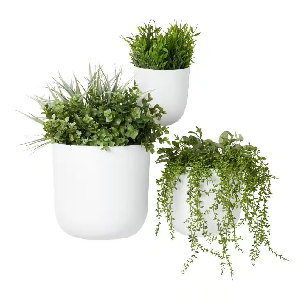 9 In. Small White Metal Indoor Outdoor Floating Wall Planter (3- Pack)