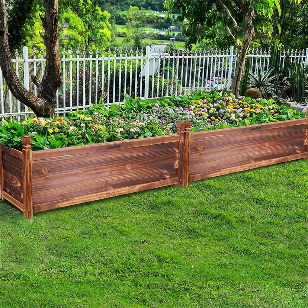 Wood Planter Box Outdoor Raised Garden Planter Bed for Flowers Vegetables
