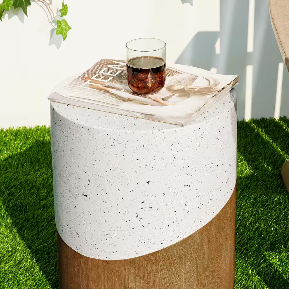 17.25 In. Multi-Functional MGO Faux Terrazzo Wood Texture Garden Stool/ Plant Stand/ Accent Table Kits and Accessories