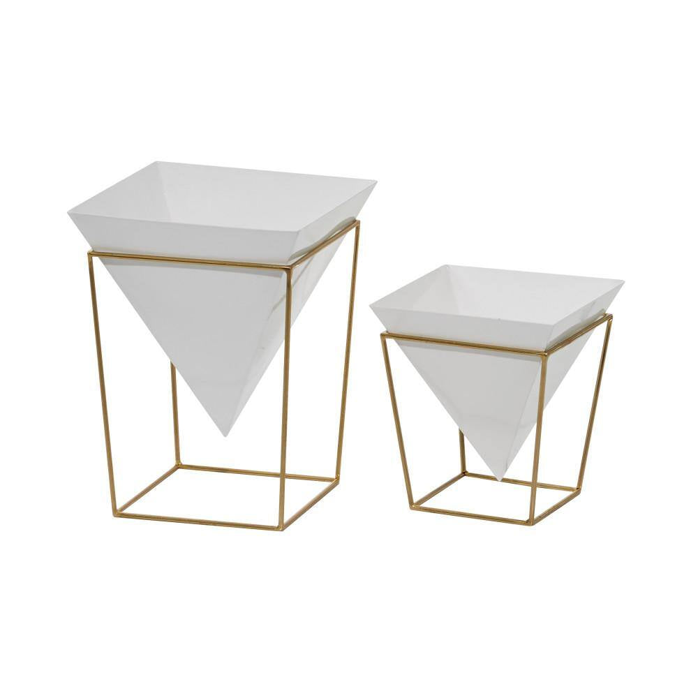 11 In. White Metal Contemporary Planter (2-Pack)