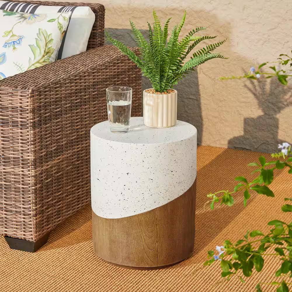 17.25 In. Multi-Functional MGO Faux Terrazzo Wood Texture Garden Stool/ Plant Stand/ Accent Table Kits and Accessories
