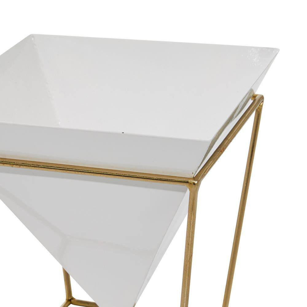 11 In. White Metal Contemporary Planter (2-Pack)