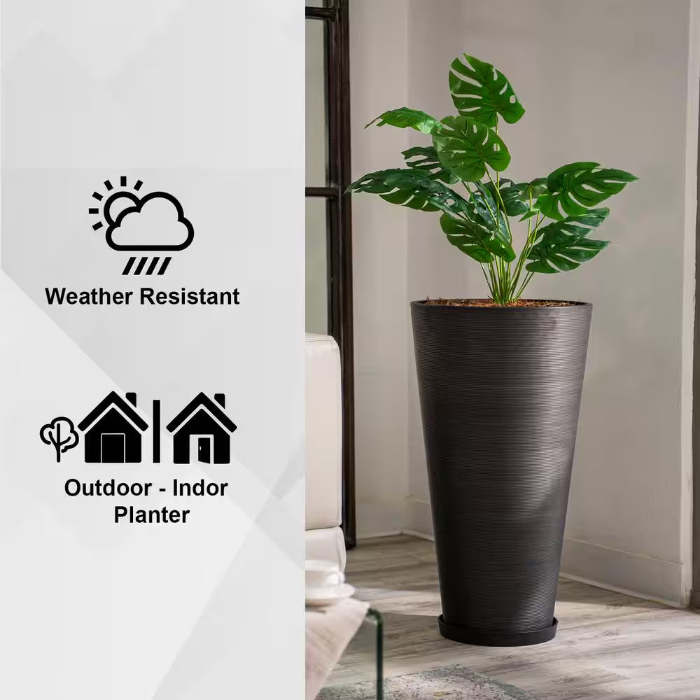 28-Inch Tall Modern round Planter, Tapered Floor Planter for Indoor & Outdoor, Patio Decor, Set of 2, Black
