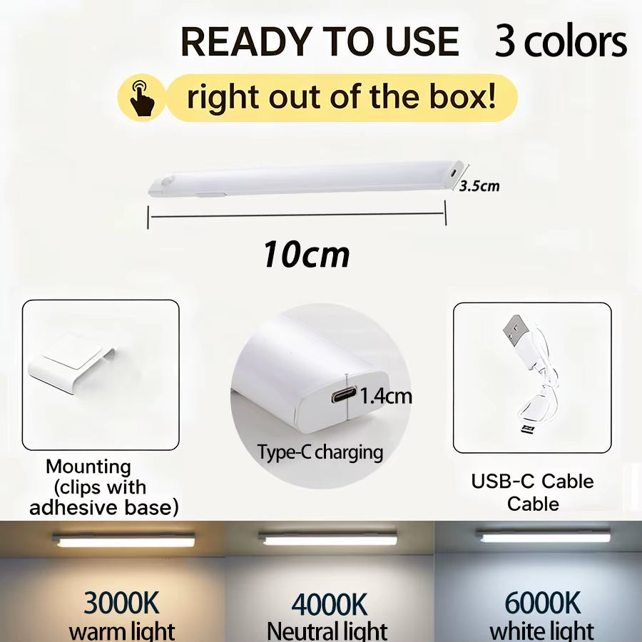 Cabinet Lights Wireless Motion Sensor LED Bar Light Rechargeable Magnetic for Kitchen Closet Night Light Indoor Lighting