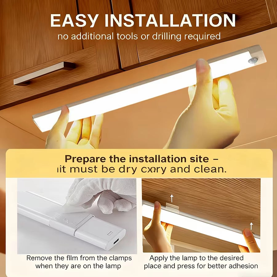 Cabinet Lights Wireless Motion Sensor LED Bar Light Rechargeable Magnetic for Kitchen Closet Night Light Indoor Lighting
