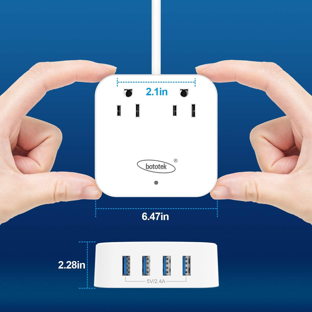 Power Strip,  Travel Power Strip Extension Cord with 2 Widely Outlets 4 USB Ports, Flat Plug, 4Ft Desk USB Charging Station for Dorm Room Home and Cruise Ship Essentials Travel