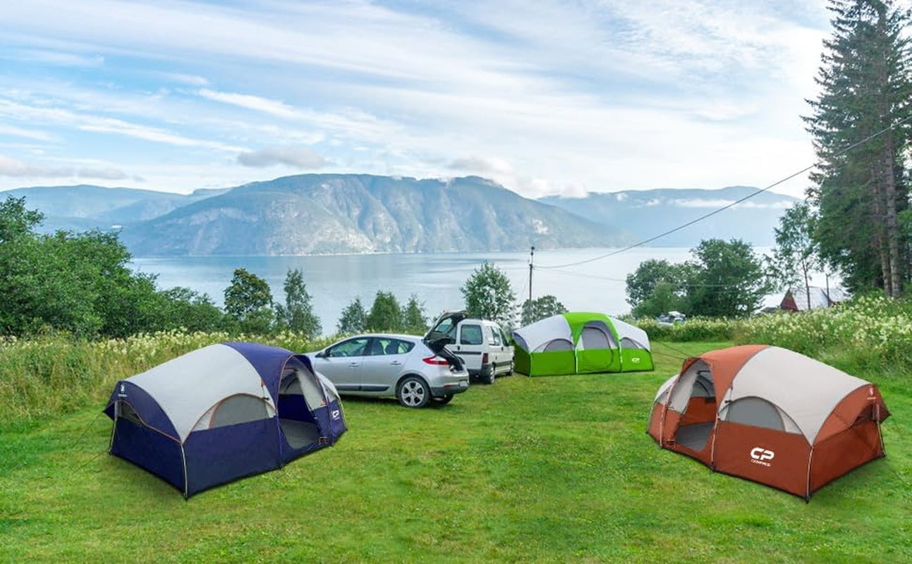 Tent 8 Person Camping Tents, Weather Resistant Family Tent, 5 Large Mesh Windows, Double Layer, Divided Curtain for Separated Room, Portable with Carry Bag