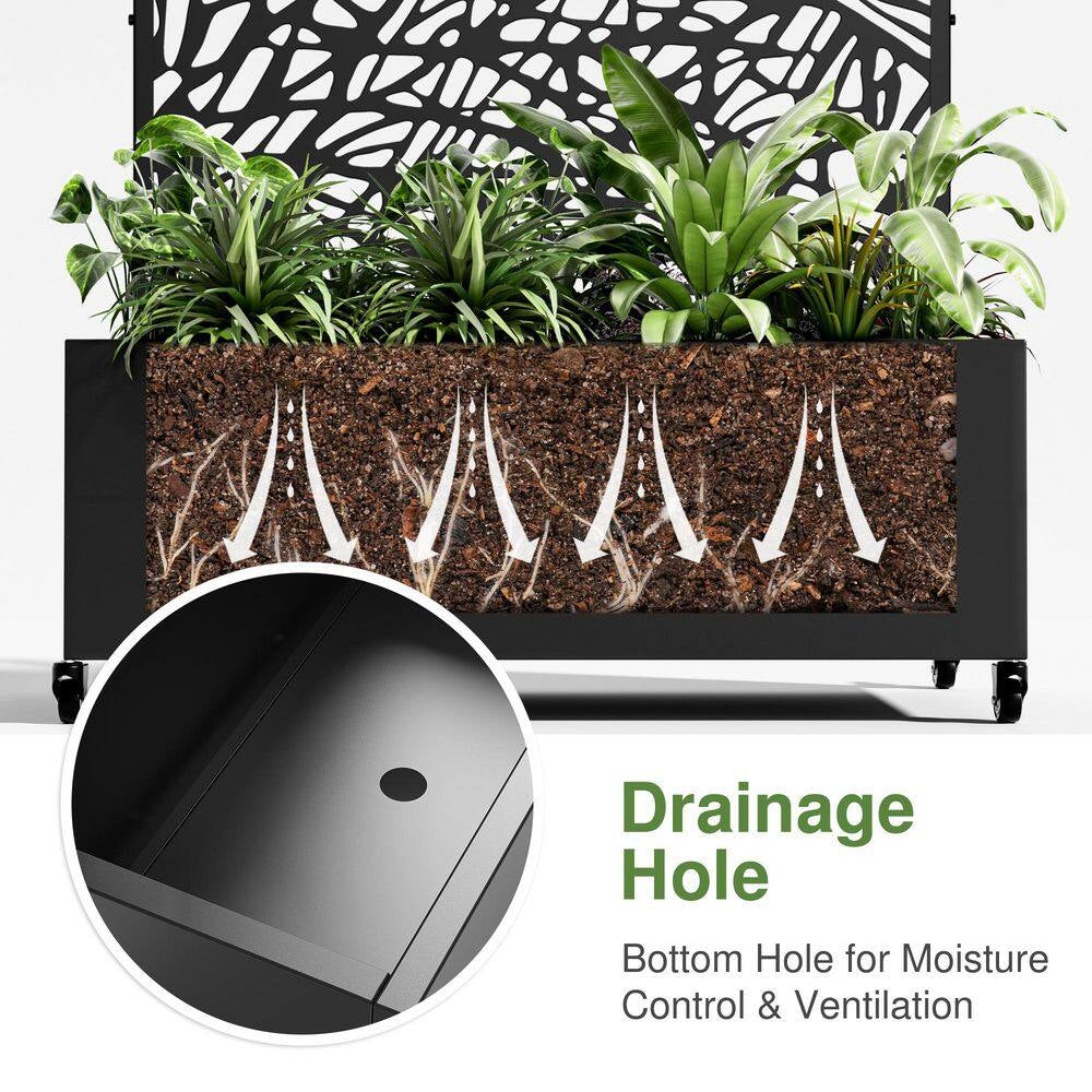 73 In. H X 35 In. W Black Metal Arch Wall Planter Box with Trellis for Climbing Plants