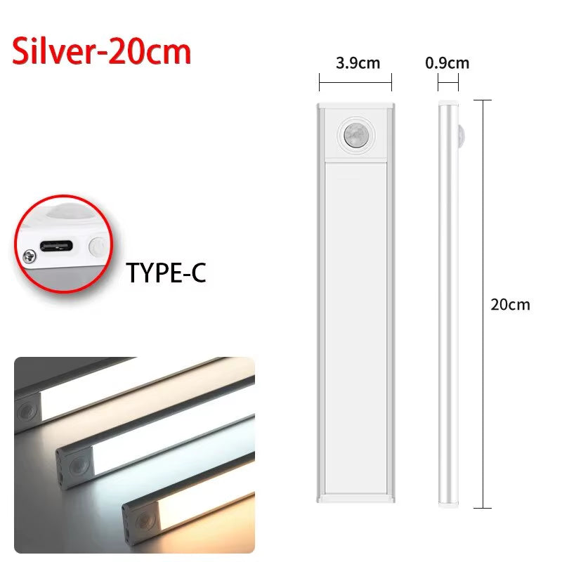 Night Light 20/30/40/50Cm Ultra Thin LED Light Cabinet Light Motion Sensor Wireless Type-C for Kitchen Bedroom Wardrobe Lighting