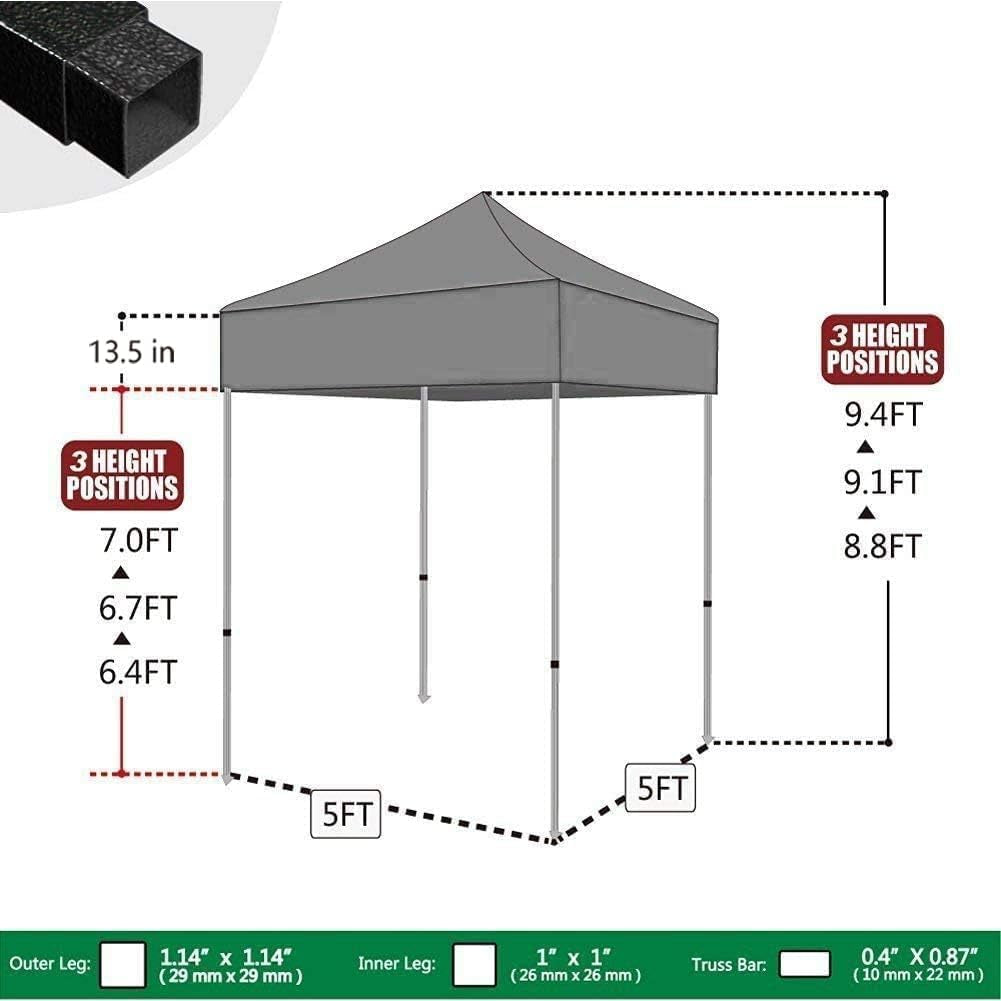 USA 5'X5' Pop up Canopy Tent Commercial Instant Canopies with Heavy Duty Roller Bag,Bonus 4 Sand Weights Bags (Kelly Green)