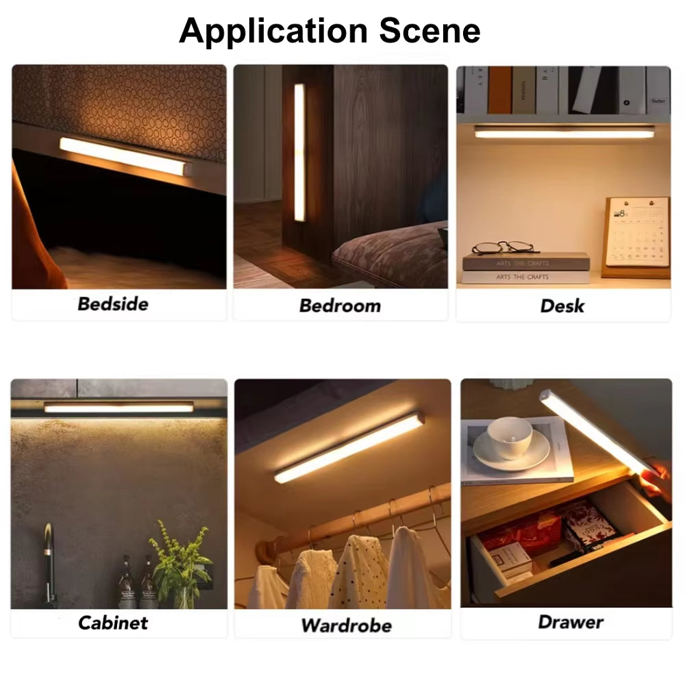 LED Motion Sensor Light Wireless USB Rechargeable Night Light Portable Induction Lamp for Kitchen Cabinet Wardrobe Staircase
