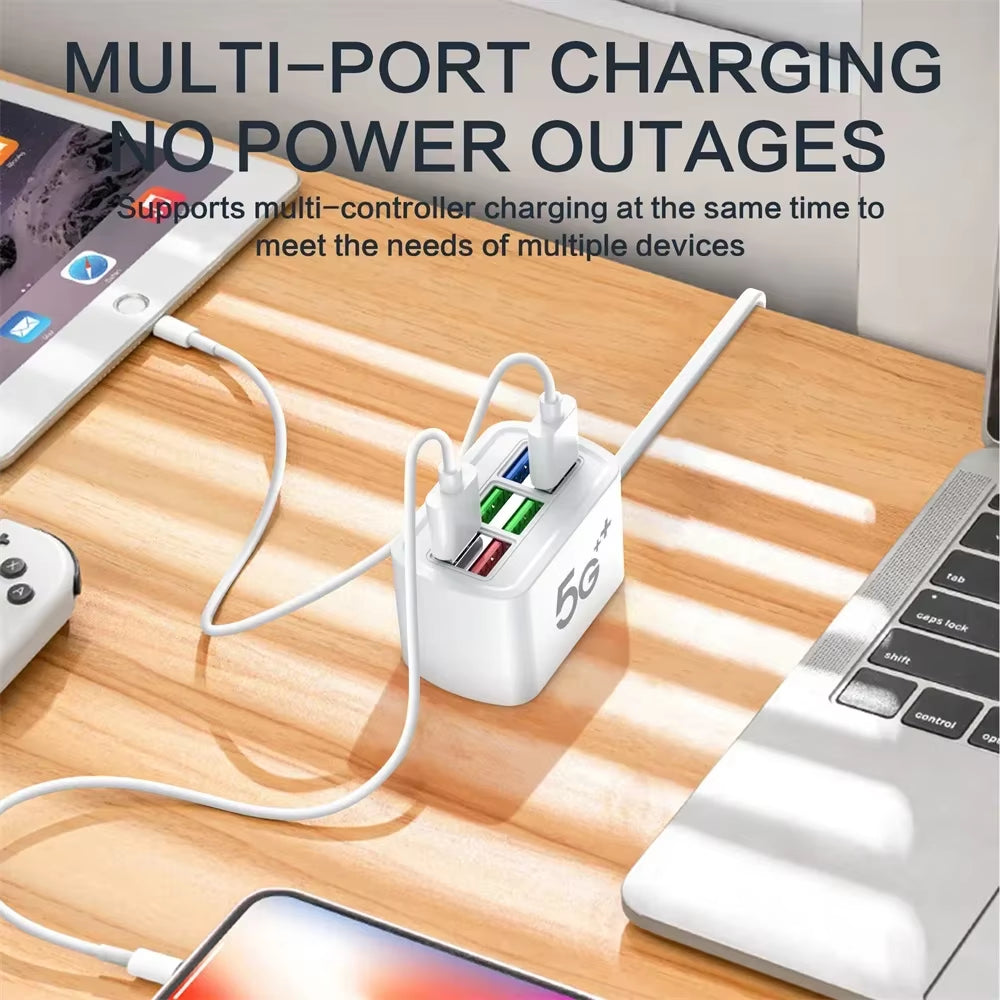Fast USB Charger 6 in 1 Power Strip Desktop Charging Station Fast Charging 1M Cord USB HUB Adapter Socket for Iphone 16 Home