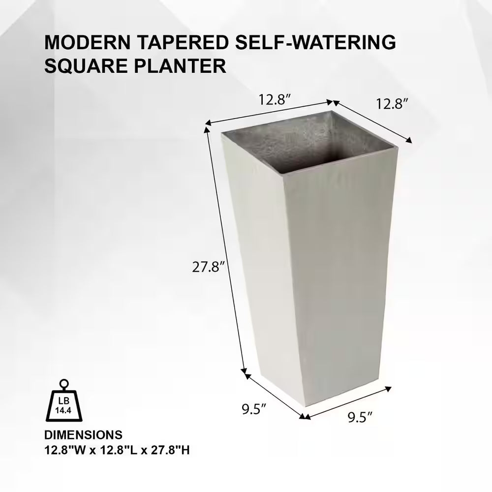 Modern 28-Inch Square Planter, Modern Tapered Planter Perfect for Indoor & Outdoor Planter, Patio Decor, Set of 2, Gray
