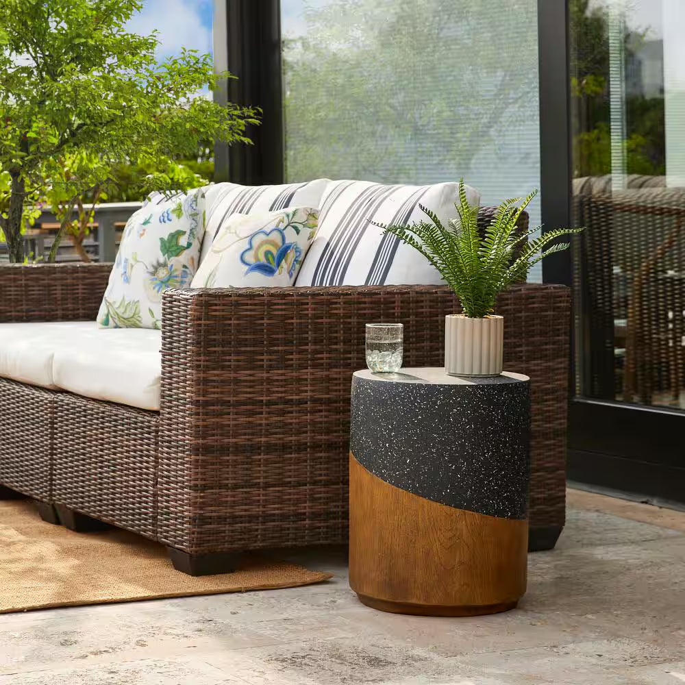 17.75 In. H Kits and Accessories MGO Faux Terrazzo and Wood Texture Garden Stool or Planter Stand or Accent Table