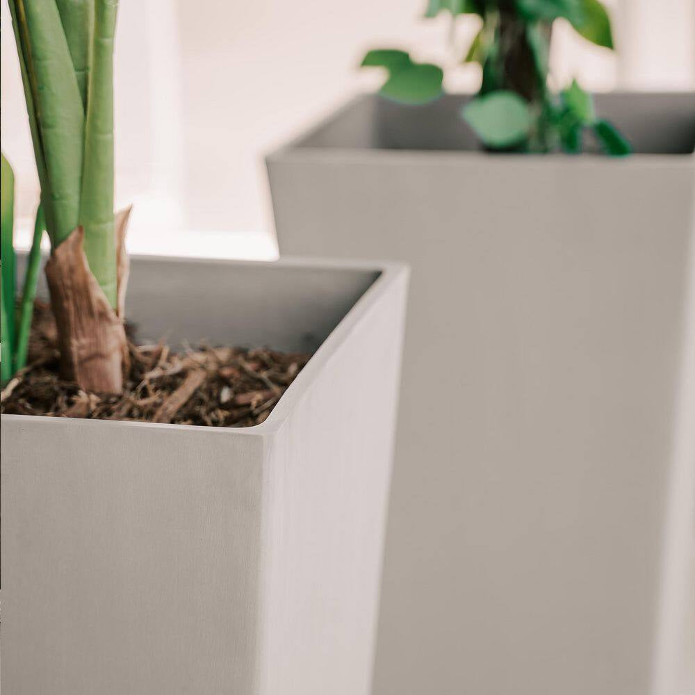 Modern 28-Inch Square Planter, Modern Tapered Planter Perfect for Indoor & Outdoor Planter, Patio Decor, Set of 2, Gray