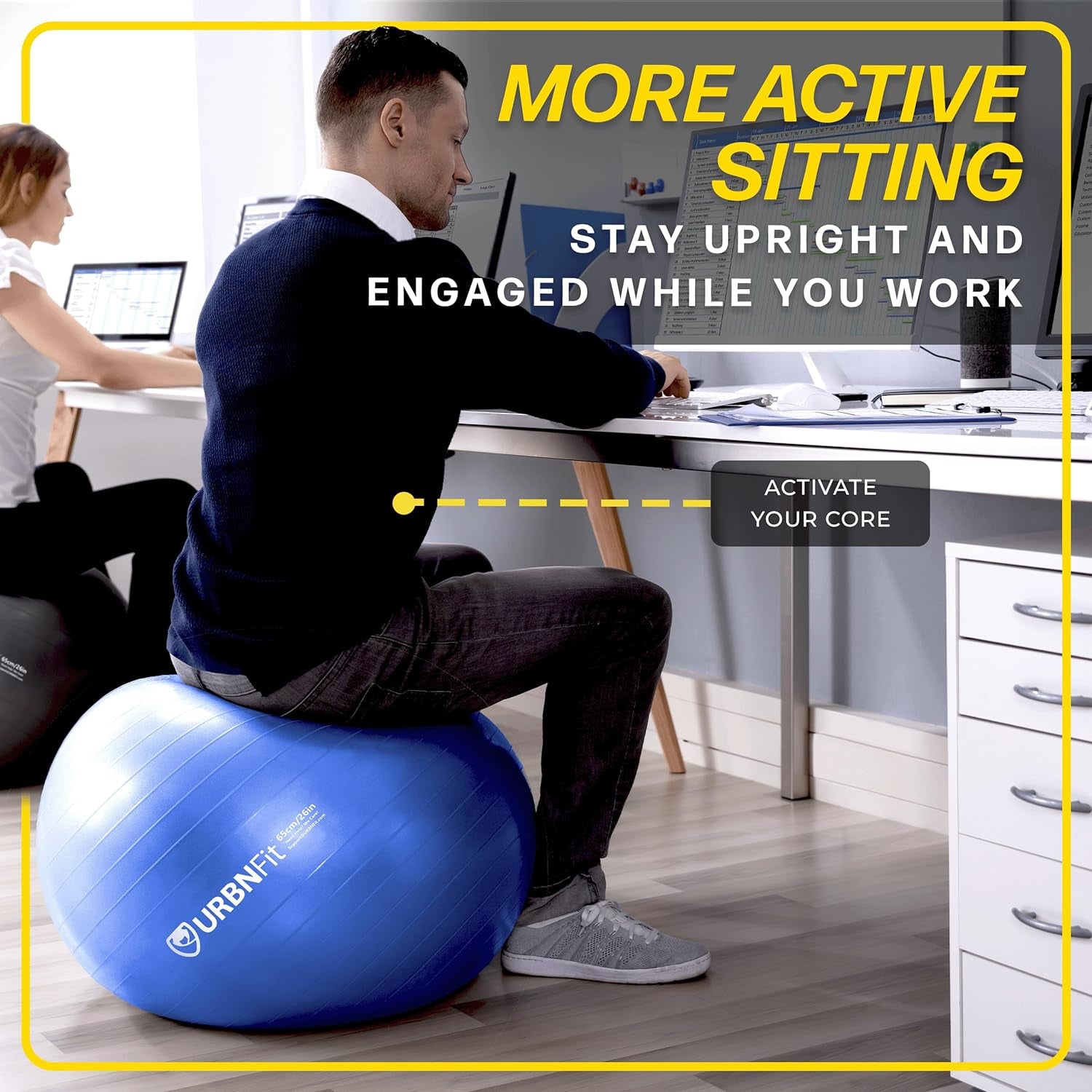 Exercise Ball - Yoga Ball for Workout Pregnancy Stability - Antiburst Swiss Balance Ball W/ Pump - Fitness Ball Chair for Office, Home Gym