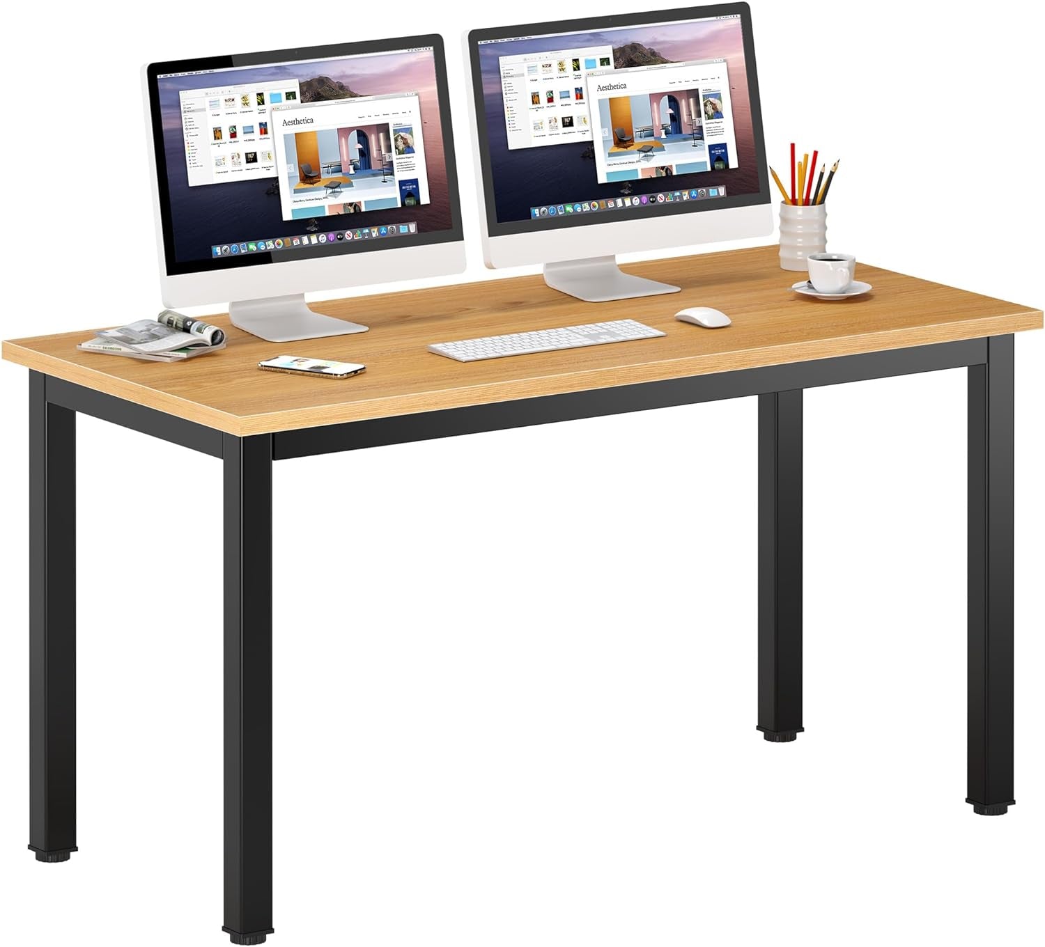 Computer Desk Home Office Table Writing Desk Study Table Gaming Desk Workstation (55 Inch, Wood Teak)